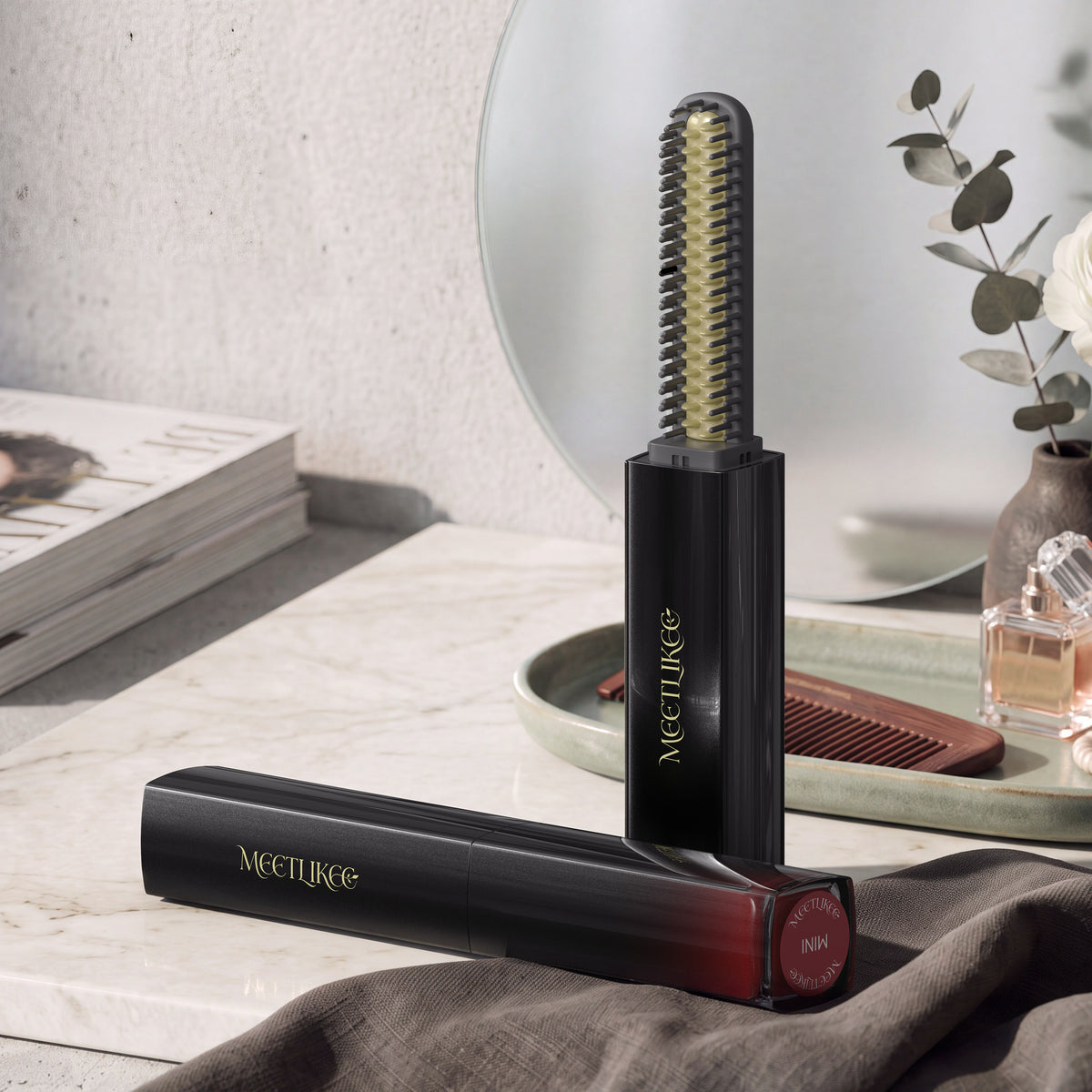 Mini Hair Straightener Brush Lipstick Style - Black
